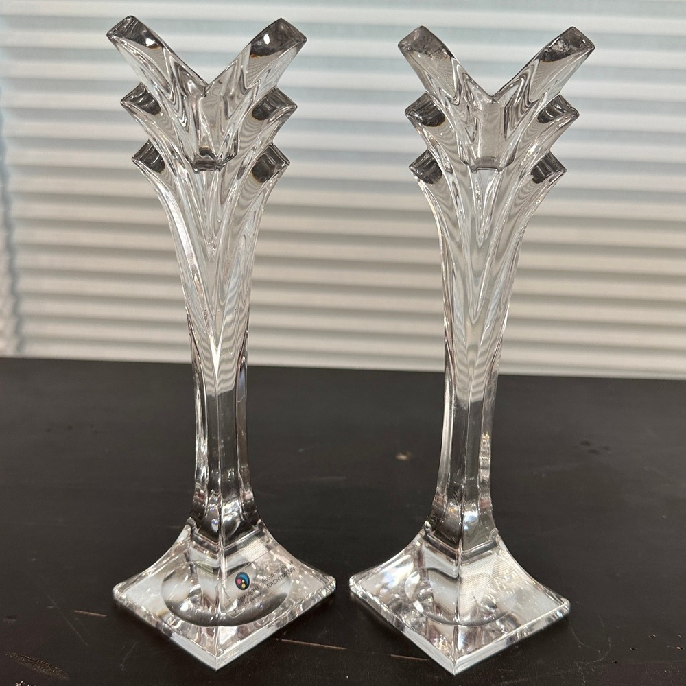 Nachtmann Marc Aurel 24% Lead Crystal Dual Candlestick Pair Germany 8 1/4" Deco